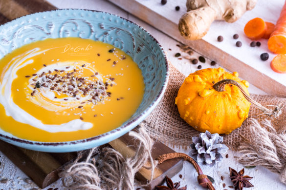 A creamy pumpkin soup with a touch of ginger